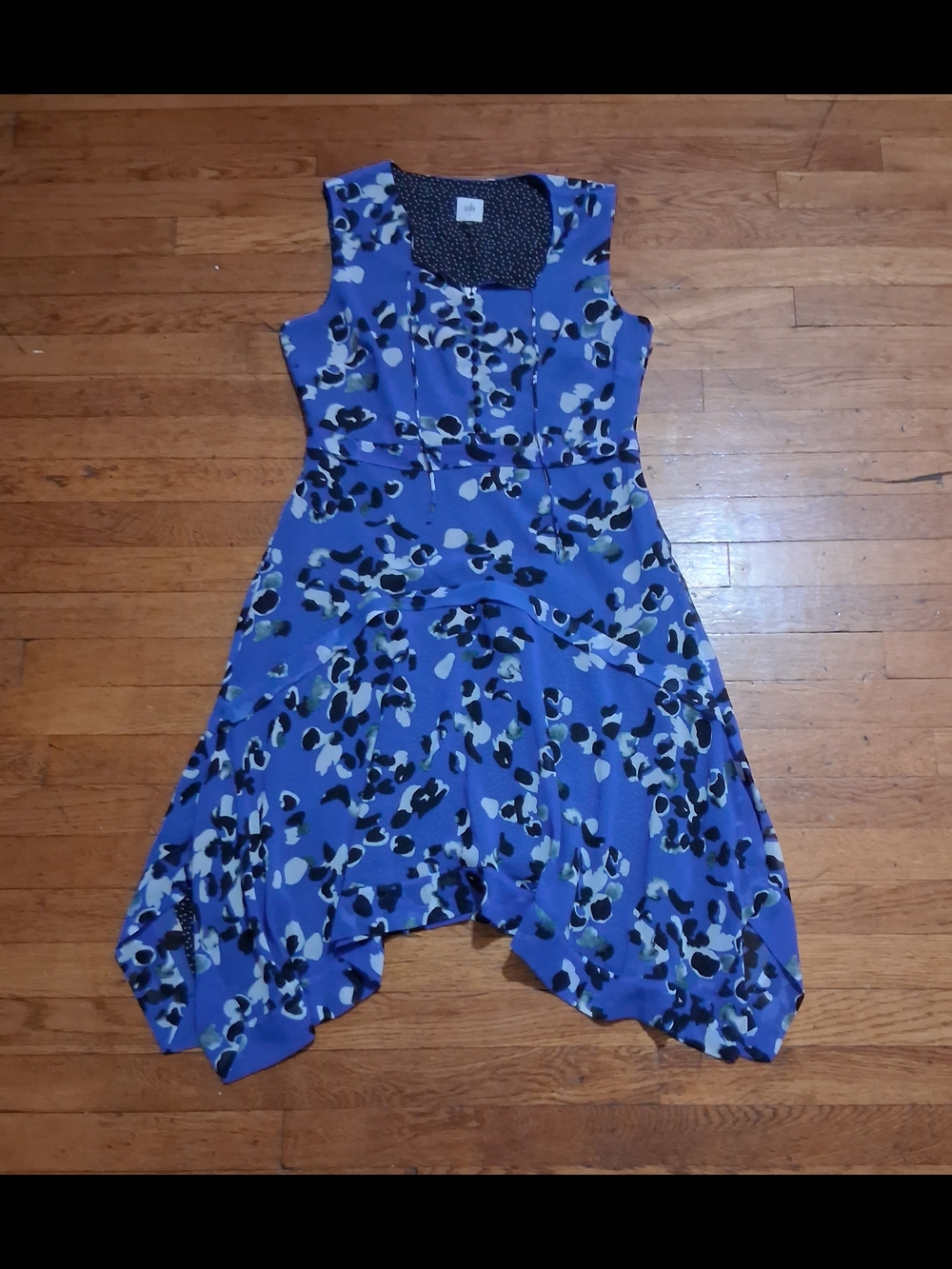 CAbi Blue and Black Floral Scoop Neck Dress